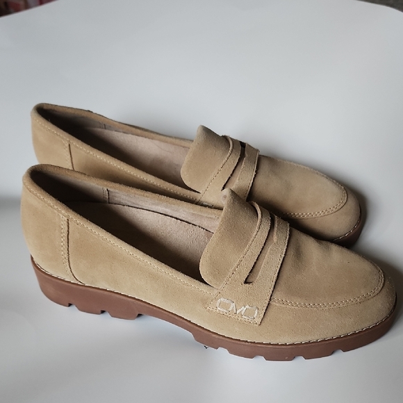 Vionic Shoes - Vionic Tan Suede Penny Loafers Comfort Orthotic Slip On Flats